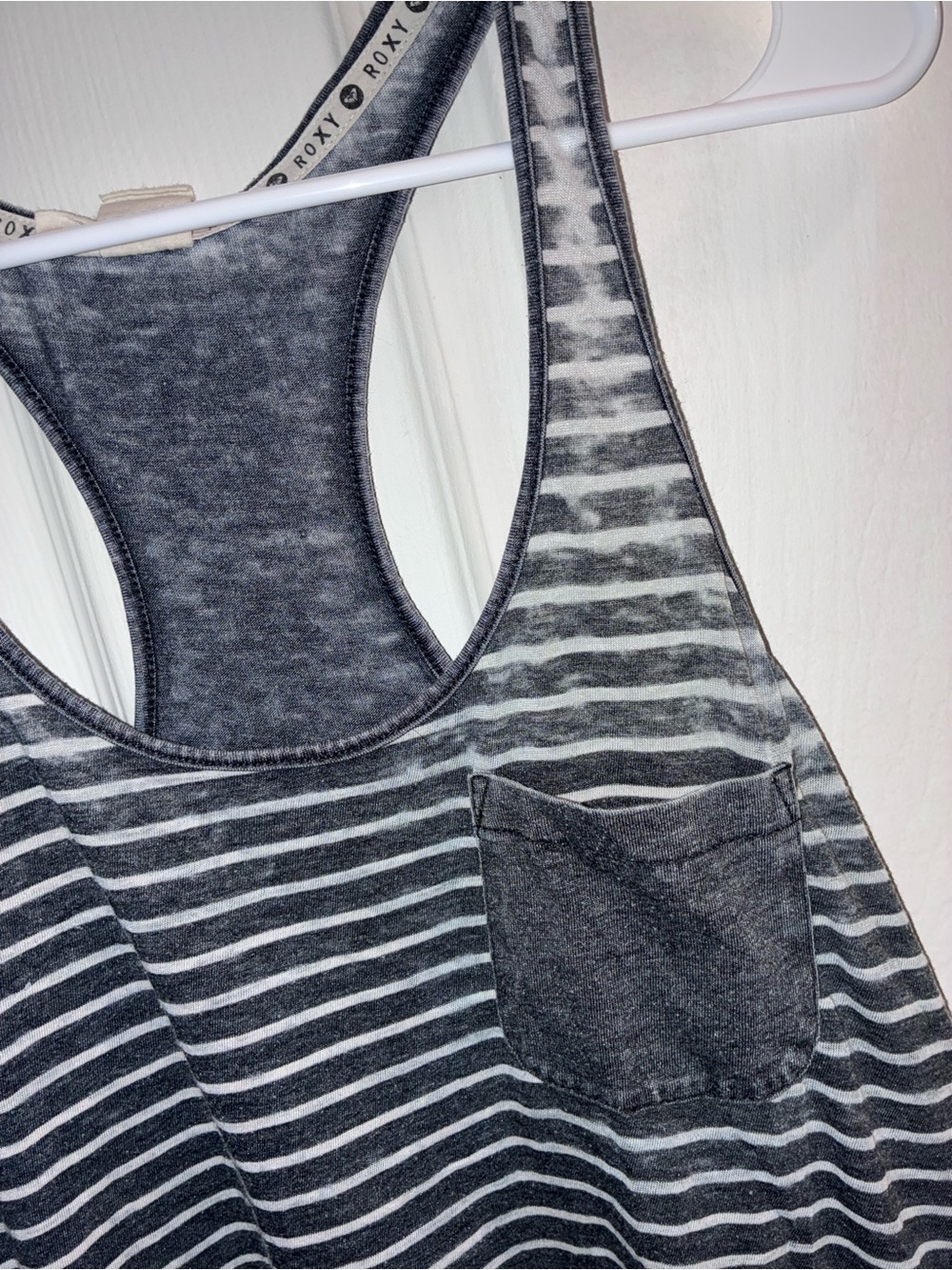 Roxy Gray and White Striped Racerback Tank with Pocket